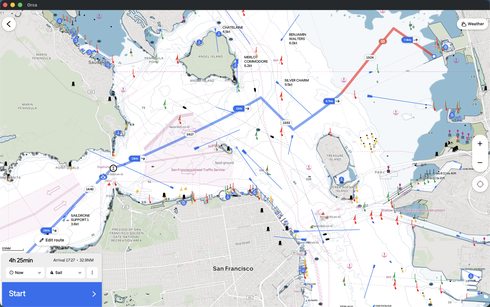 Sailing Route in Orca