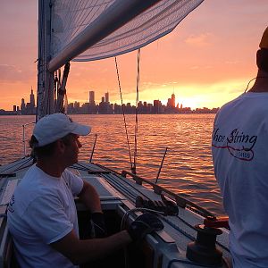 2nd Beer Can, 2nd Place.  Race completed, motor-sailing back to harbor, into a kick ass sunset.  Doesn't get any better.