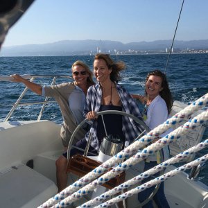 Alexandra, Susan, Sarah. Boat in mid-rehab, July, 2016.