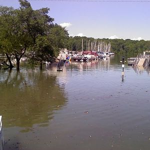 H dock during the Nashville flood.  This is from land looking over the parking lot out to our dock.  About 5 feet of water over lot.