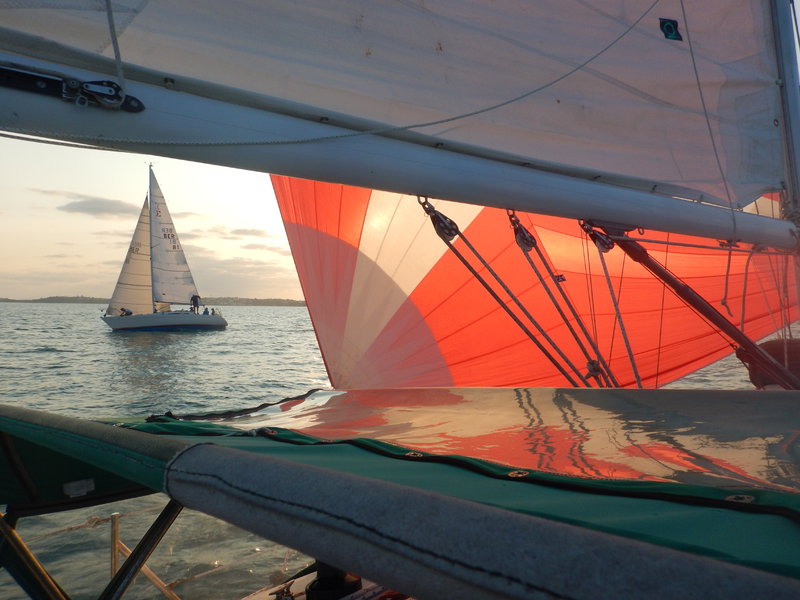 Spinnaker flew well, 8-10 knots of breeze, no probs, great evening sailing
